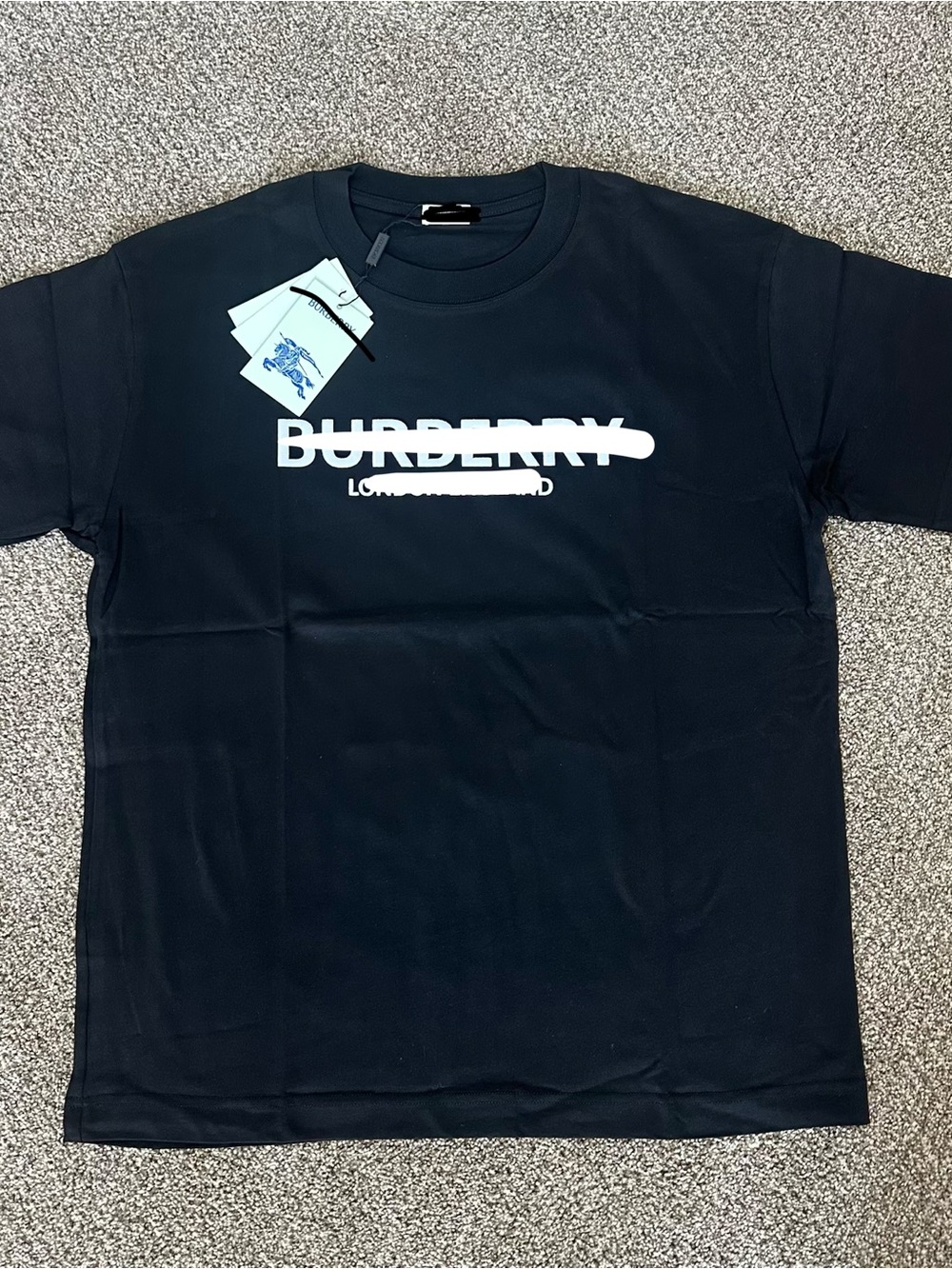 Burberry Black Tee with White Strikethrough Logo